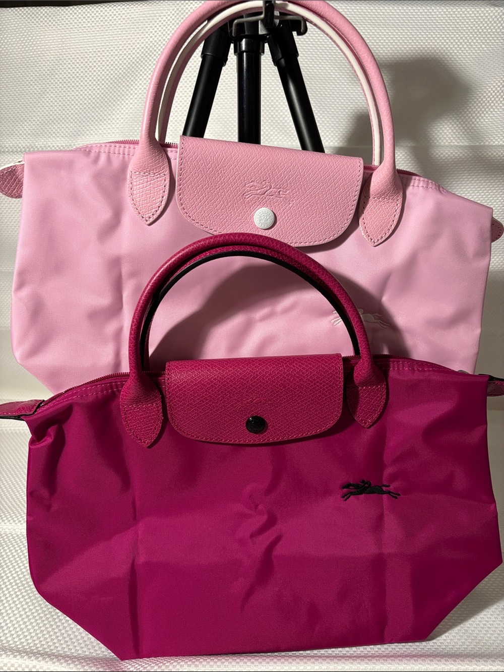 Longchamp Two-Tone Small Le Pliage Tote in Light Pink & Fuchsia (BUNDLE 2 set)